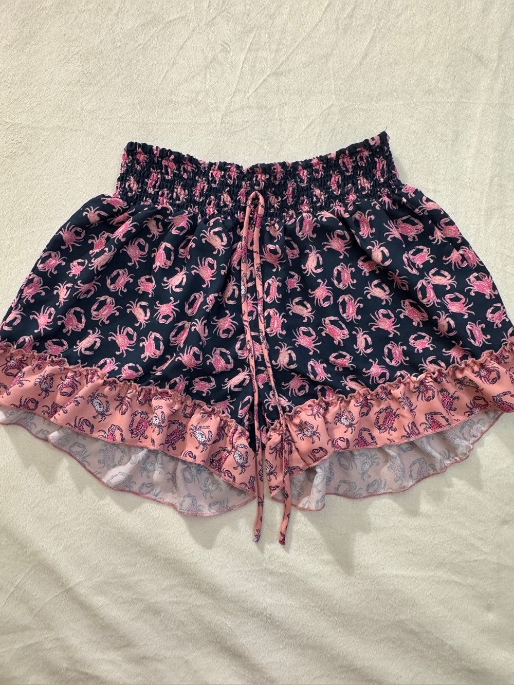 Simply Southern Navy Shorts with Pink Crab Print & Ruffle